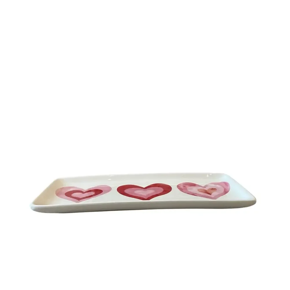 MAXCERA Hearts Serving Platter 5x11 Ceramic Pink Red Valentines Day Decor NEW